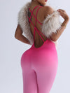 ZASUWA Female Ombre Cross Back Elastic Tight Jumpsuit