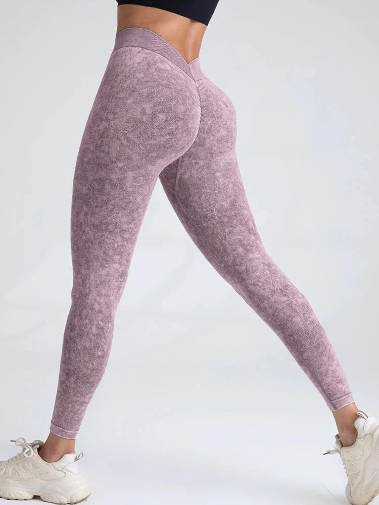 Denim Deep V Back Scrunch Bum Leggings
