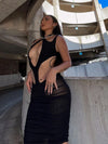 ZASUWA Female Sexy Sheer Mesh Cutout Without Bikini Set Cover-up Dress