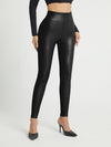 ZASUWA Female Fleece PU Faux Leather Hip-lift Elastic Tight Leggings