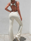 ZASUWA Female Backless Stripes Flare Jumpsuit