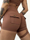 ZASUWA Female Unique Cut Out Pocket Scrunch Bum Spandex Gym Booty Cargo Shorts