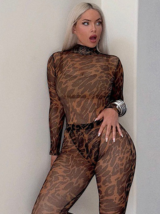 ZASUWA Female Leopard Print Mesh Jumpsuit