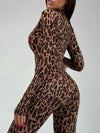 ZASUWA Female Sexy Leopard Zipper Thumbhole Hip-lift Jumpsuit
