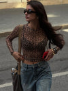 ZASUWA Female Sheer Mesh Leopard Print Long Sleeves