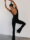 ZASUWA Female Flare Backless Square Collar Jumpsuit