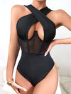 ZASUWA Female Sexy Sheer Mesh Cross One Piece