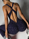 ZASUWA Female Sexy Leopard Print Cross Back Deep V Back Jumpsuit
