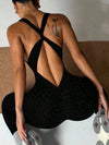 ZASUWA Female Sexy Leopard Print Cross Back Deep V Back Jumpsuit