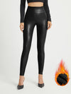 ZASUWA Female Fleece PU Faux Leather Hip-lift Elastic Tight Leggings