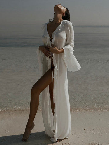 ZASUWA Female Sexy Mesh Swimwear Without Bikini Set Cover-up Oversized Hem Dress