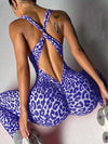 ZASUWA Female Sexy Leopard Print Cross Back Deep V Back Jumpsuit