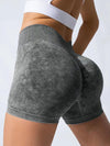 ZASUWA Female Deep V Back Faux Denim Scrunch Bum Spandex Gym Booty Shorts
