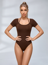 Short Sleeve Lace Up Back Bodysuit