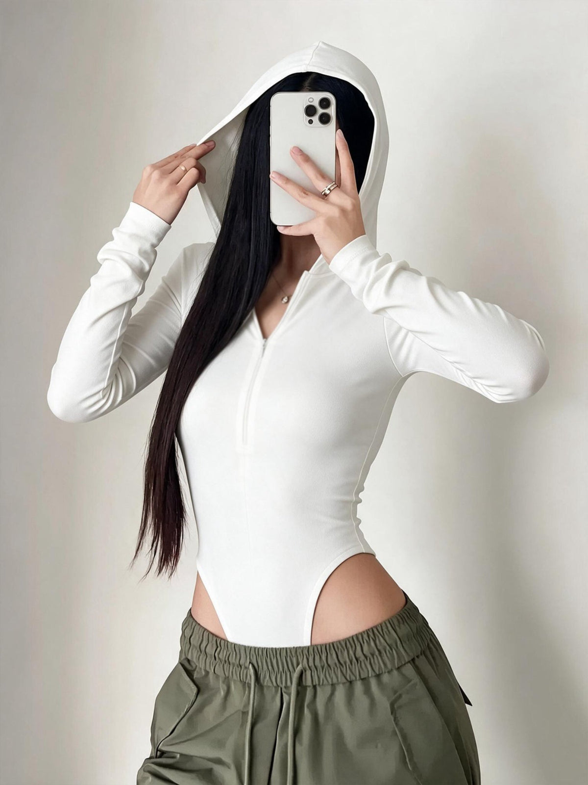 Women's Hooded Long Sleeve Half-Zip Bodysuit