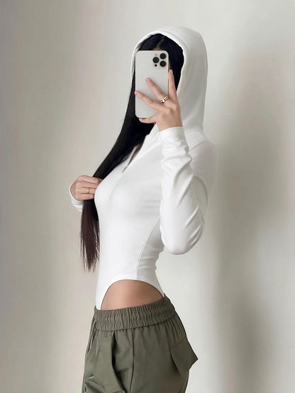 Women's Hooded Long Sleeve Half-Zip Bodysuit
