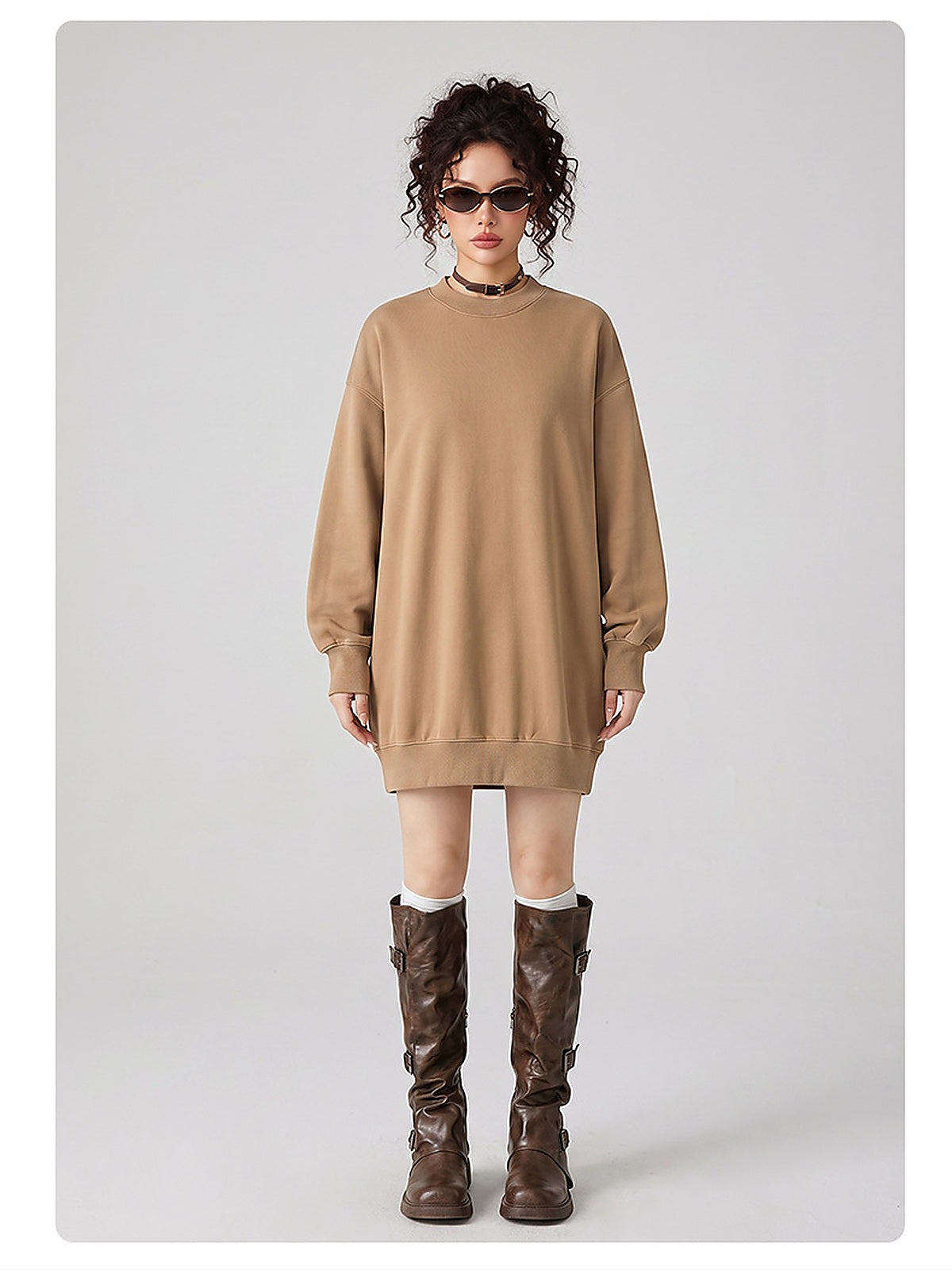 Women's Washed Oversized Crew Neck Sweatshirt Dress