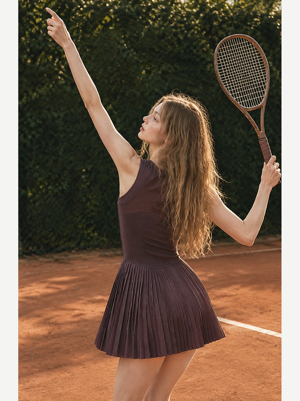 Women's Pleated Tennis Dress with Removable Long-Sleeve Shrug