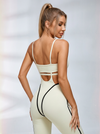 Cutout Ribbed Active Jumpsuit With Contrast Piping