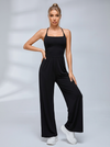 Criss Cross Back Cutout Wide Leg Jumpsuit
