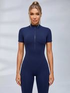 Half Zip Short Sleeve Yoga Jumpsuit
