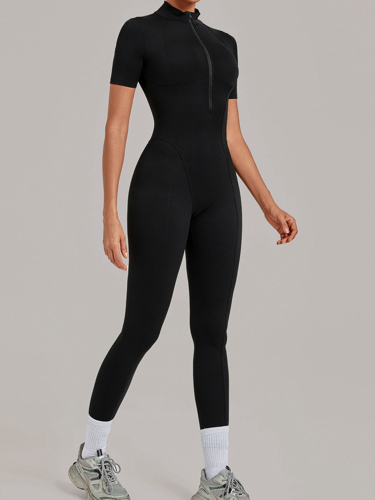 Half Zip Short Sleeve Yoga Jumpsuit