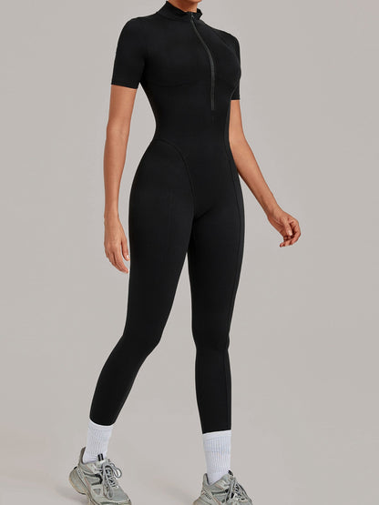 Half Zip Short Sleeve Yoga Jumpsuit