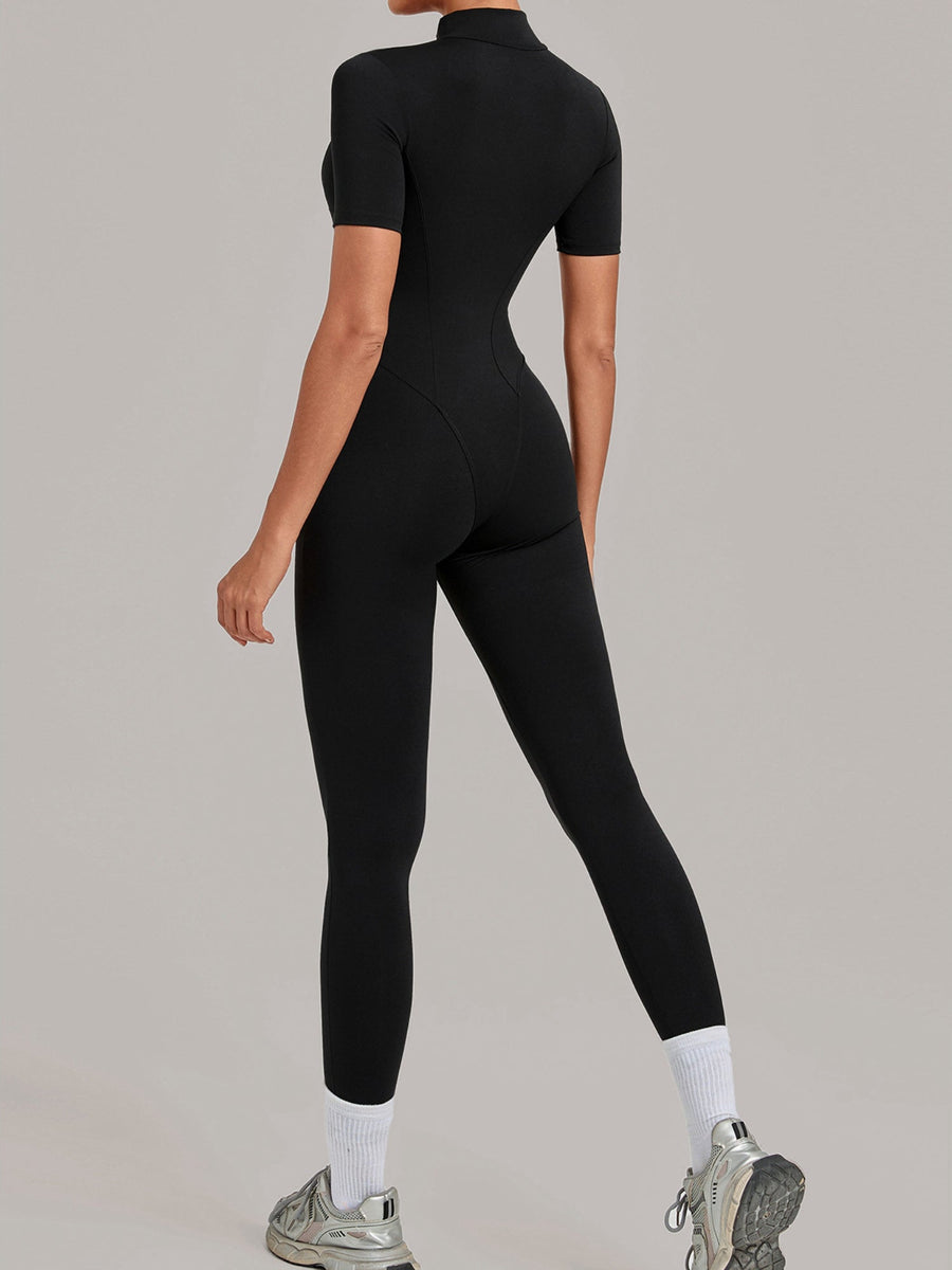 Half Zip Short Sleeve Yoga Jumpsuit