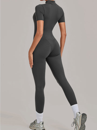 Half Zip Short Sleeve Yoga Jumpsuit