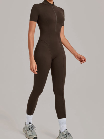 Half Zip Short Sleeve Yoga Jumpsuit