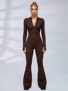Leopard Print Zip Front Flare Jumpsuit