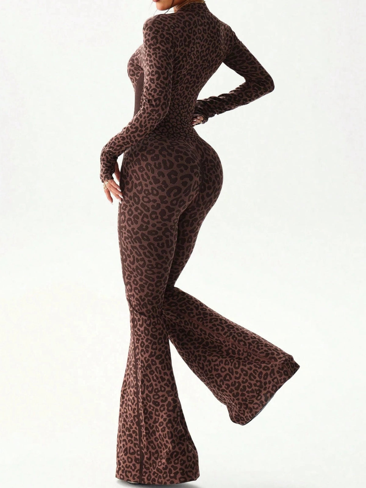 Leopard Print Zip Front Flare Jumpsuit