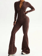 Leopard Print Zip Front Flare Jumpsuit
