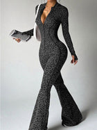 Leopard Print Zip Front Flare Jumpsuit