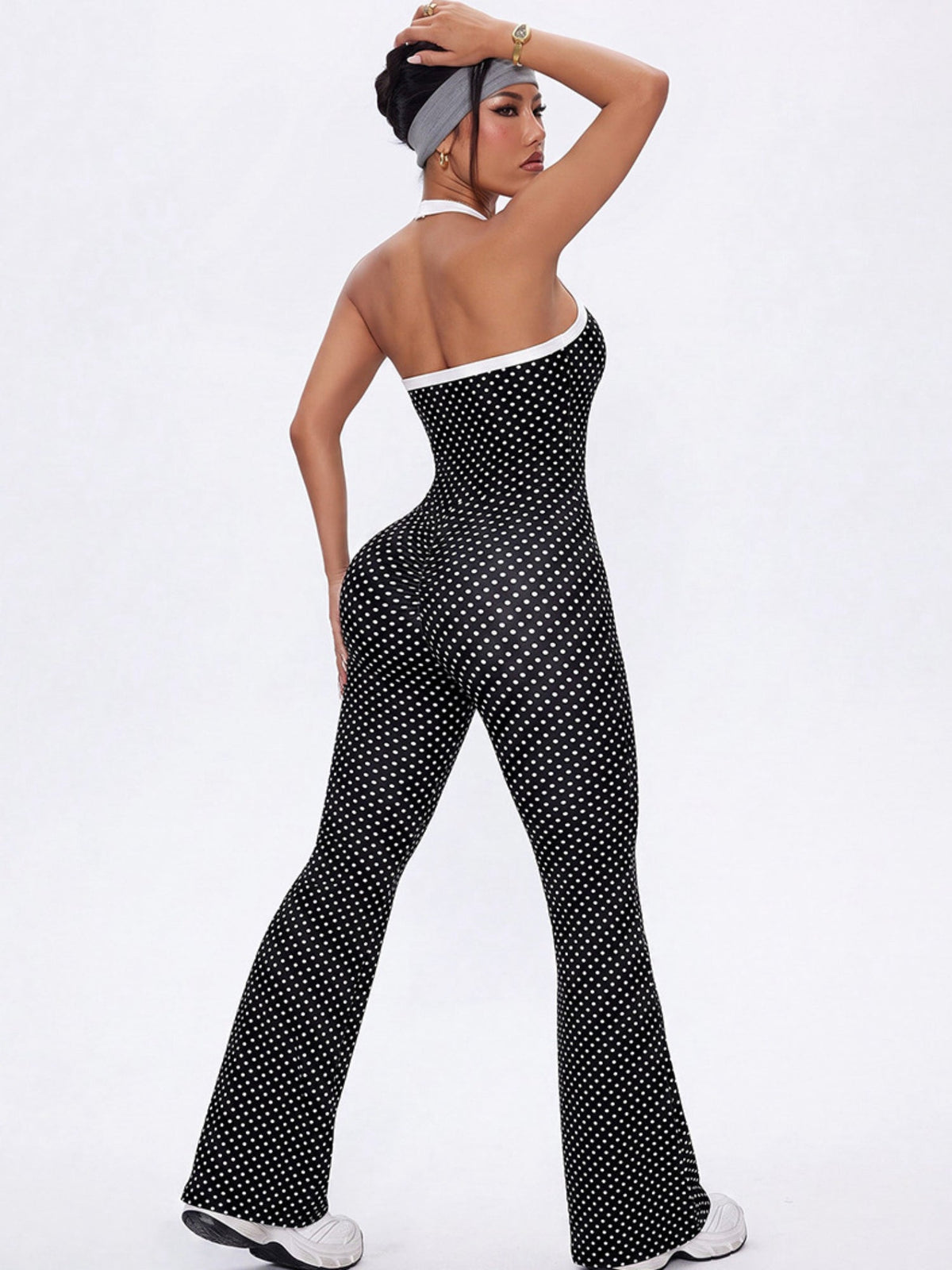 Halter Polka Dot Flared Jumpsuit