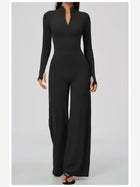Women's Zipper Long Sleeve Wide Leg Jumpsuit