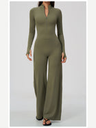 Women's Zipper Long Sleeve Wide Leg Jumpsuit