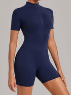 Half Zip Short Sleeve Workout Romper