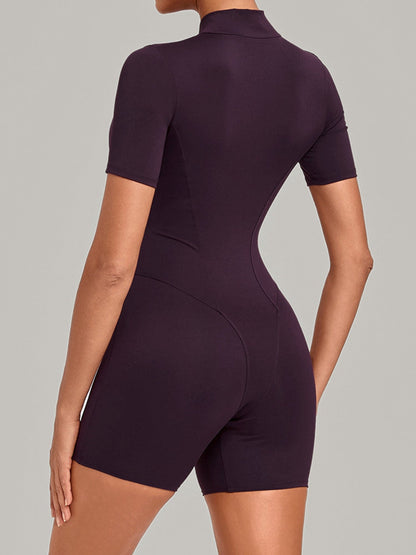 Half Zip Short Sleeve Workout Romper