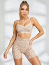 Leopard Print White Trim Sports Bra & High-Waisted Biker Short Set