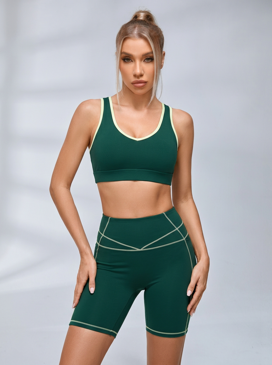 Contrast Cutout Back Sports Bra Short Set