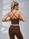 Two Tone Layer Cross Back V Waist Yoga Workout Tracksuit