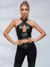 Cross Halter Faux Leather Patch Fitness Set