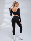 Contrast Piping U Back Long Sleeve Fitness Set