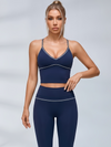 Contrast Thin Strap Y-Back Fitness Leggings Set
