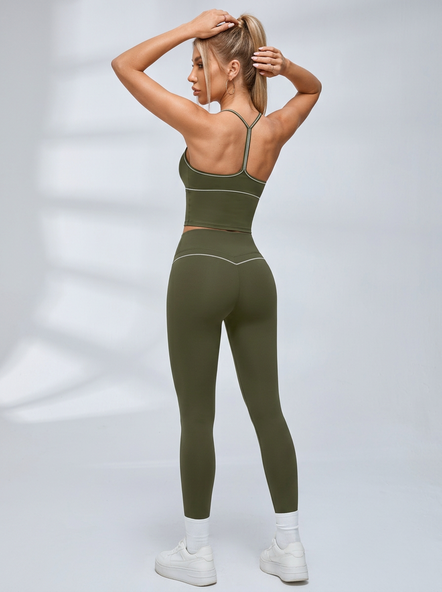 Contrast Thin Strap Y-Back Fitness Leggings Set