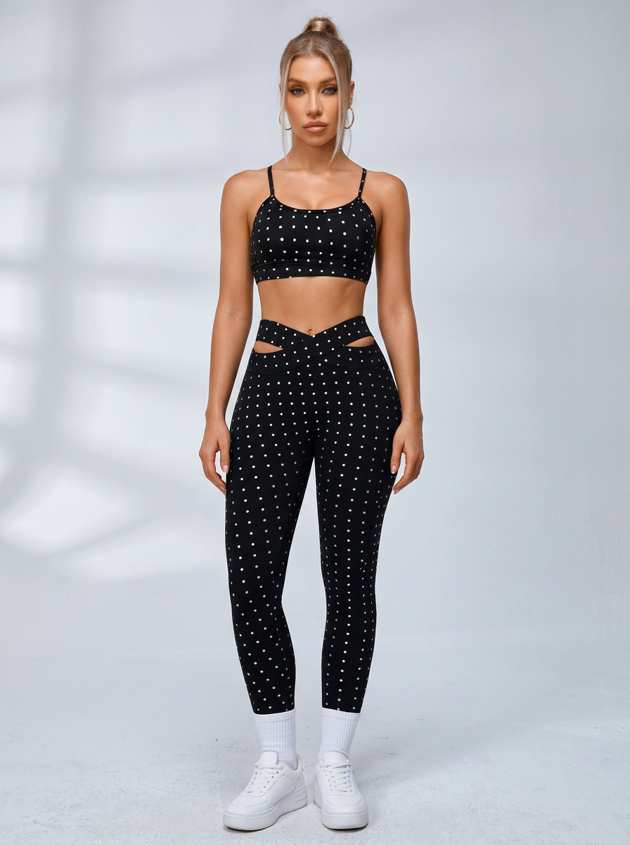 Polka Dot Crisscut Waist Workout Leggings Set