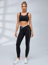 Contrast Stripe Criss Waist Workout Leggings Set