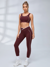 Contrast Stripe Criss Waist Workout Leggings Set