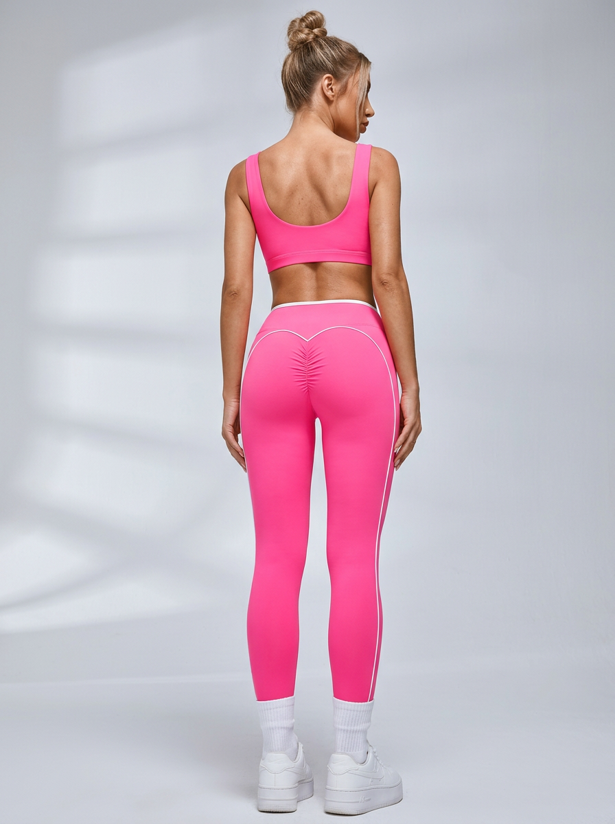 Contrast Stripe Criss Waist Workout Leggings Set